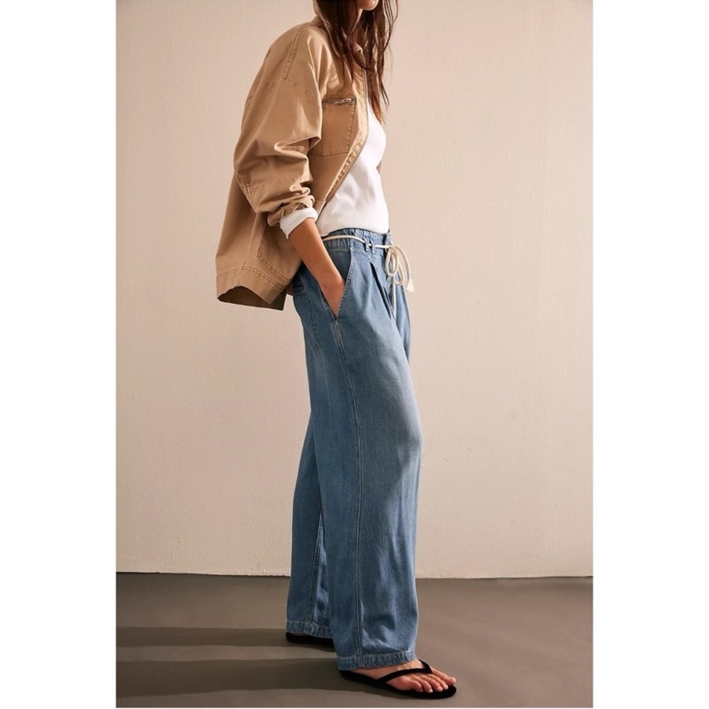 Free People Dakota Cinched Pull On Jeans We The Free Rope Tie Size M - Picture 2 of 6